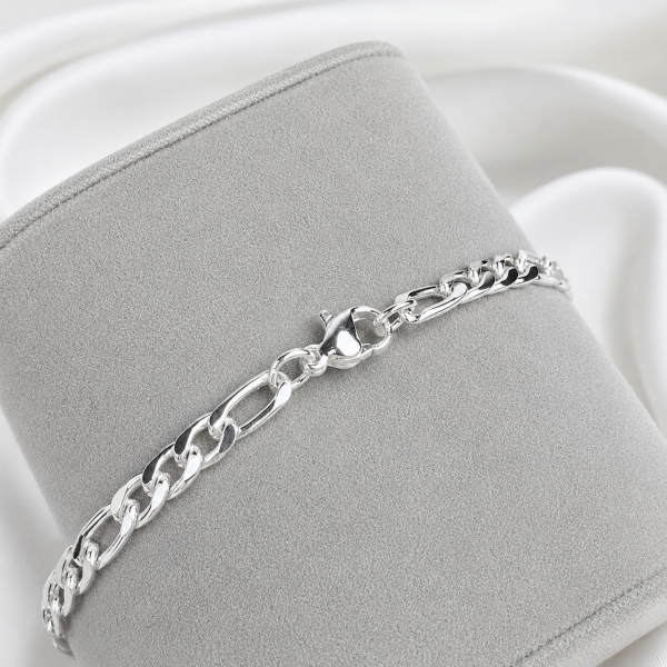Pulseira Masculina Elo 3 em 1 Figaro - Prateado