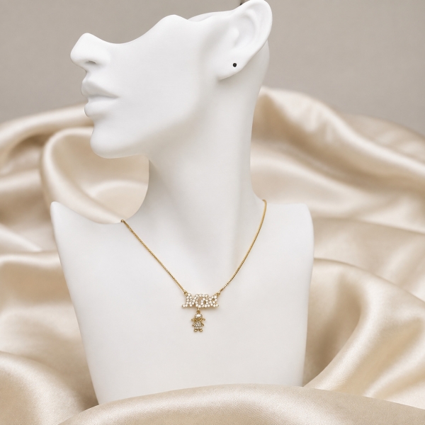 Colar Feminino Mãe Cravejado com Pingente Filho - Menina