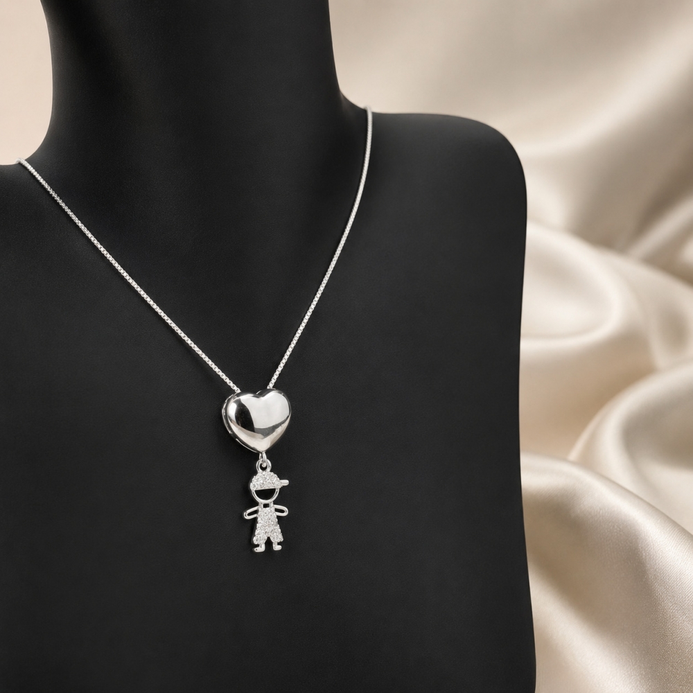 Colar Feminino Coração com Filho Cravejado - Menino