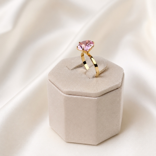 Anel Solitário Virgínia 10mm - Rosa Bebê