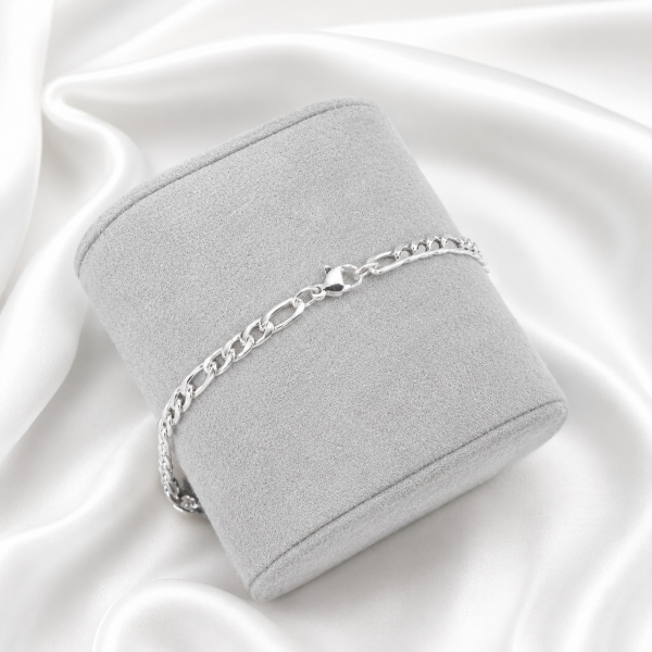 Pulseira Masculina Elo 3 em 1 Figaro - Prateado