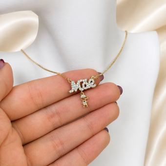 Colar Feminino Mãe Cravejado com Pingente Filho