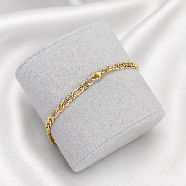 Pulseira Masculina Elo 3 em 1 Figaro - Dourado