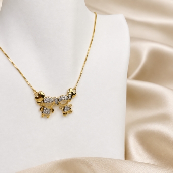 Colar Feminino Casal Filhos Cravejado