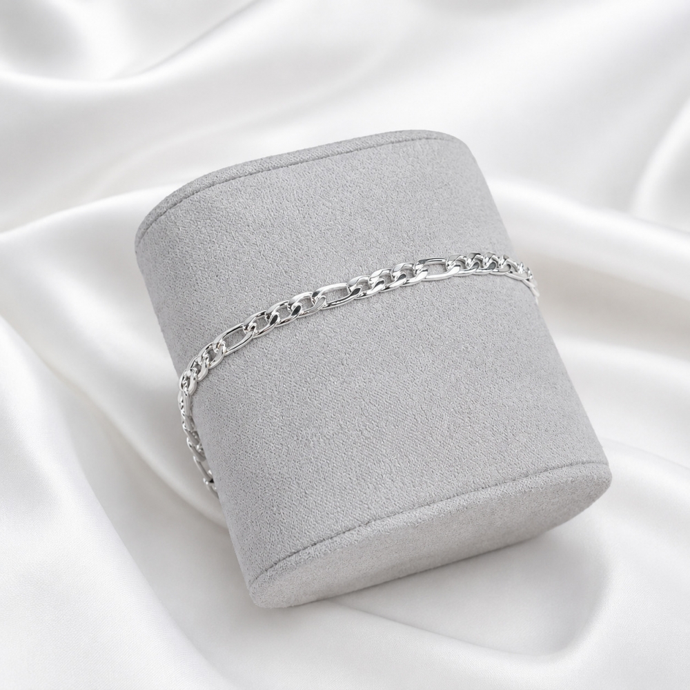 Pulseira Masculina Elo 3 em 1 Figaro - Prateado